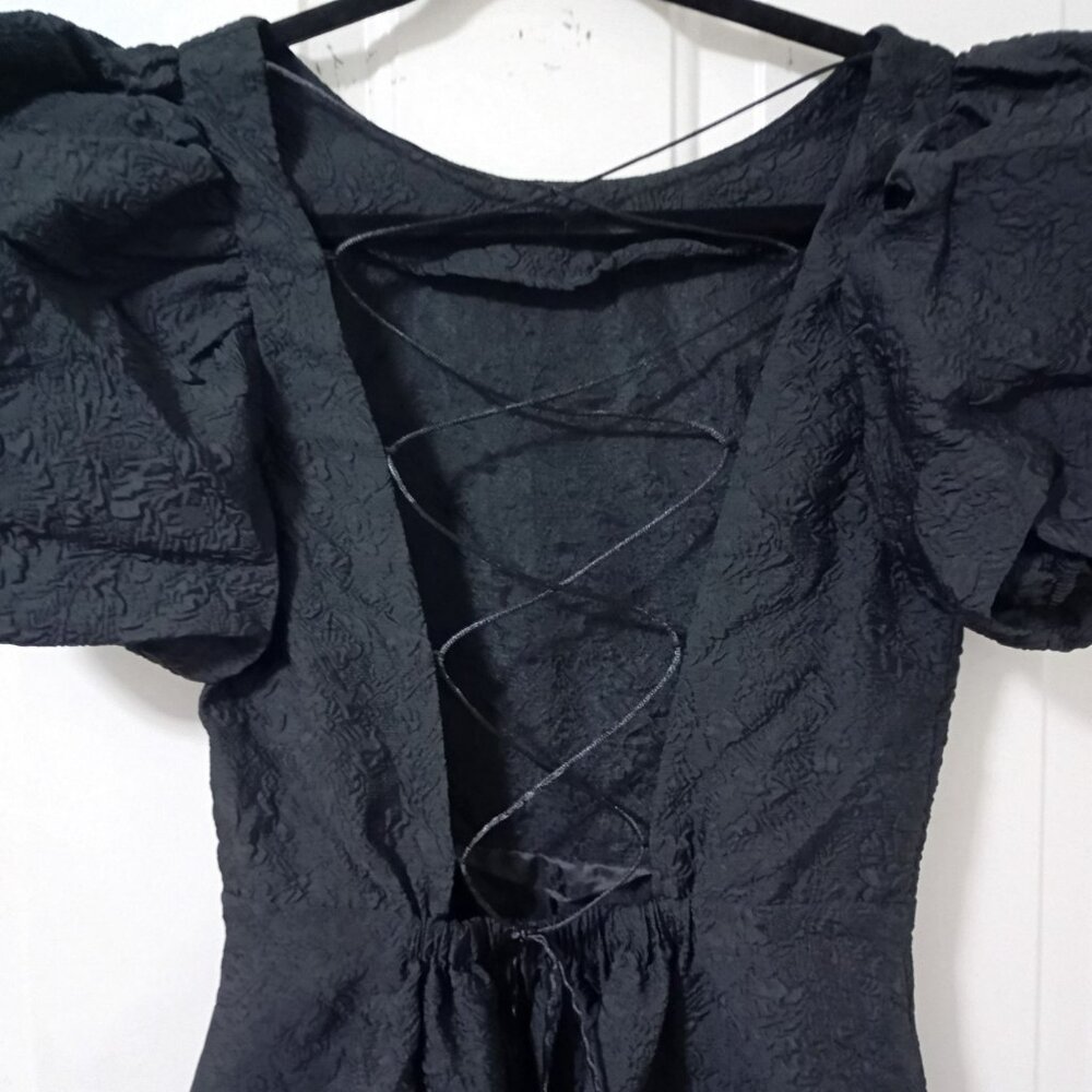 Simonett Beya Dress Black Size S Puff Sleeve Textured Fabricv Womens - Picture 5 of 11